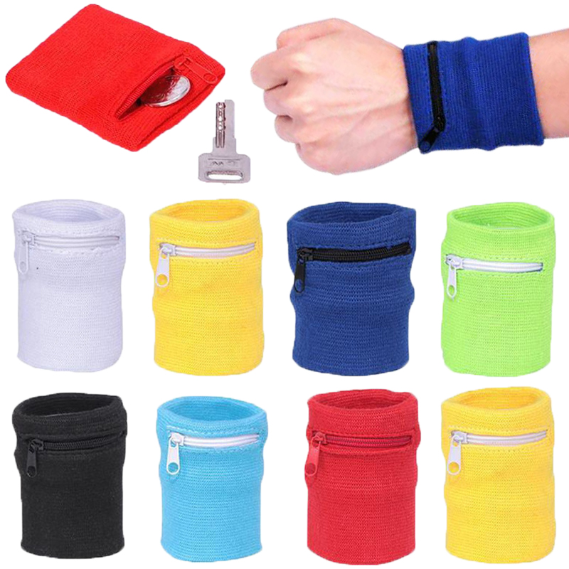 Sweat Band Wrist - Gelang Olahraga dengan Kantong Ritsleting Tas